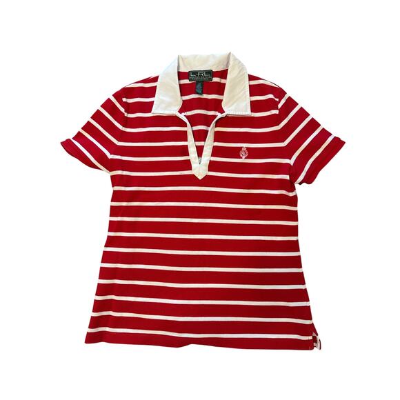 LRL Ralph Lauren Red White Striped Polo Shirt | Large | Nautical Style | 1/4 Zip - Picture 11 of 11